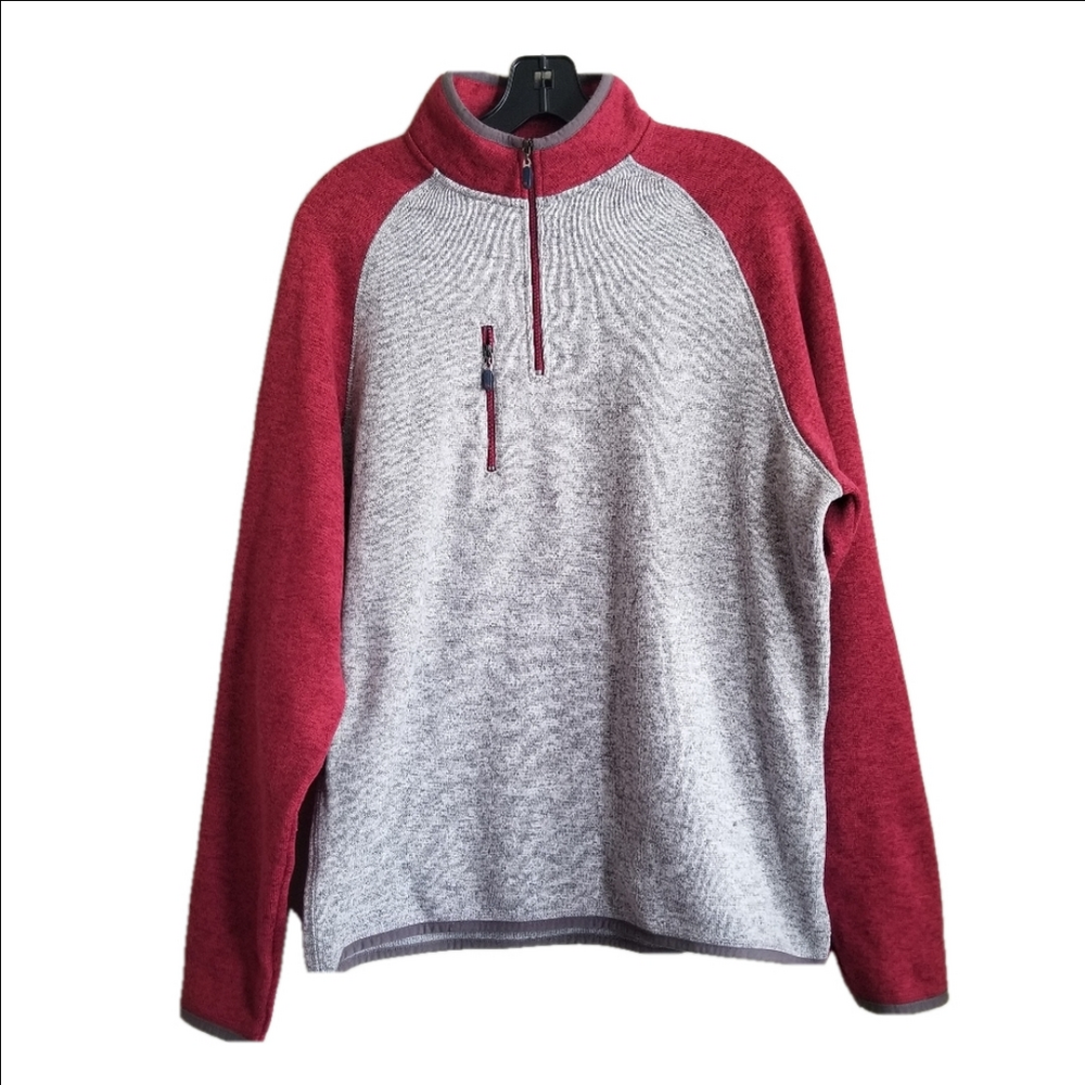Johnnie-O Quarter Zip Red Grey Colorblock Pullover Sweater Athletic Size Large